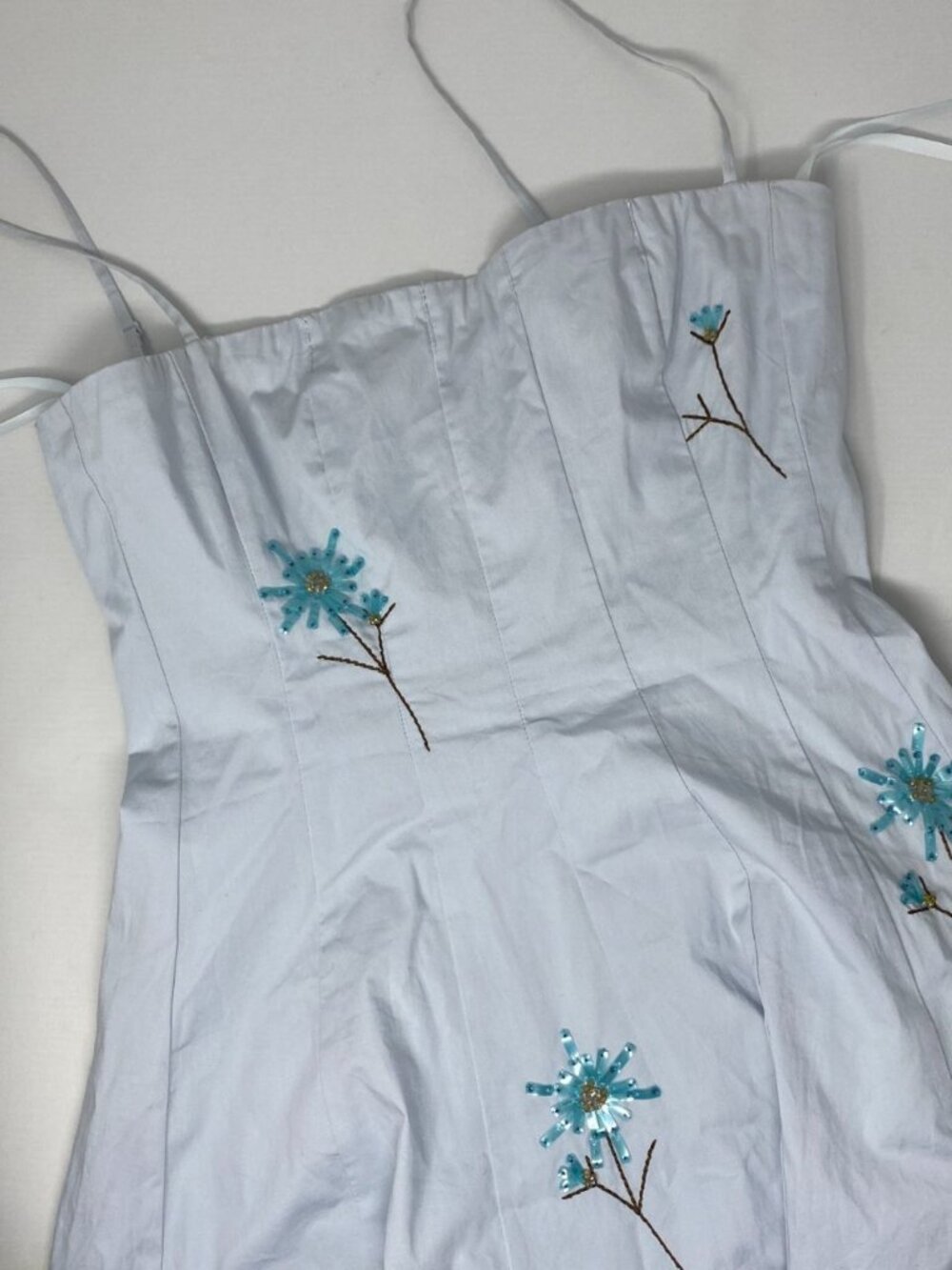 Staud Wylie Light Blue Embellished Poplin Midi Dress 0 - Picture 6 of 16